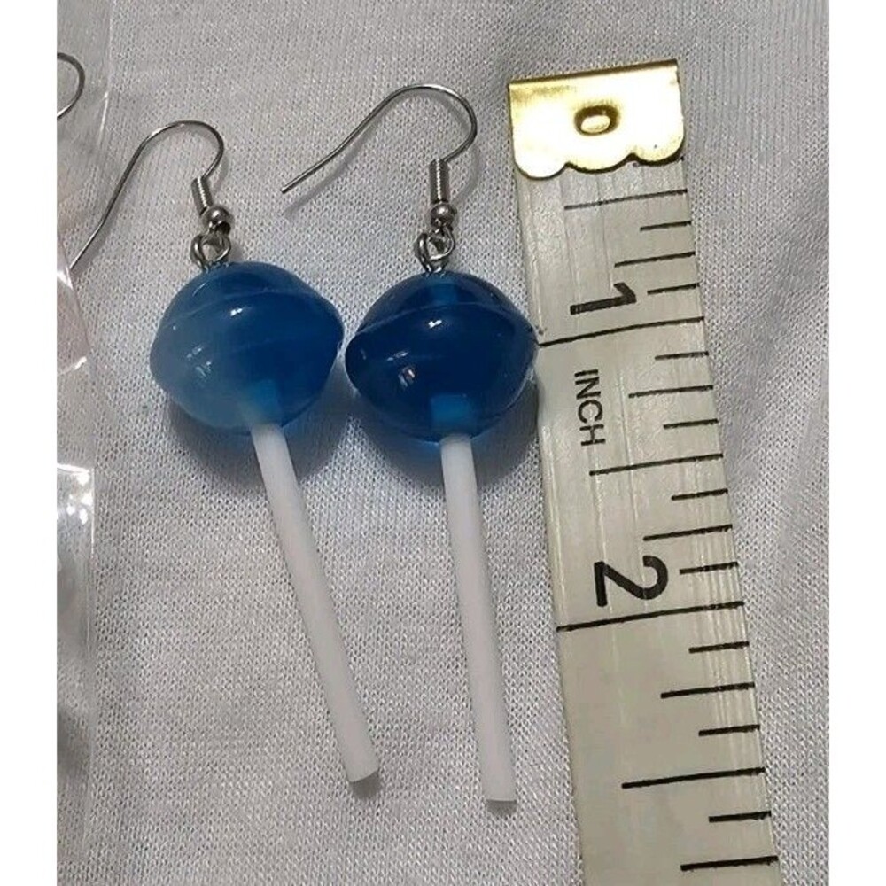 DUM DUM Lollipop Dangle Pierced Earrings Resin Silver Hook Candy 2.5" Blue